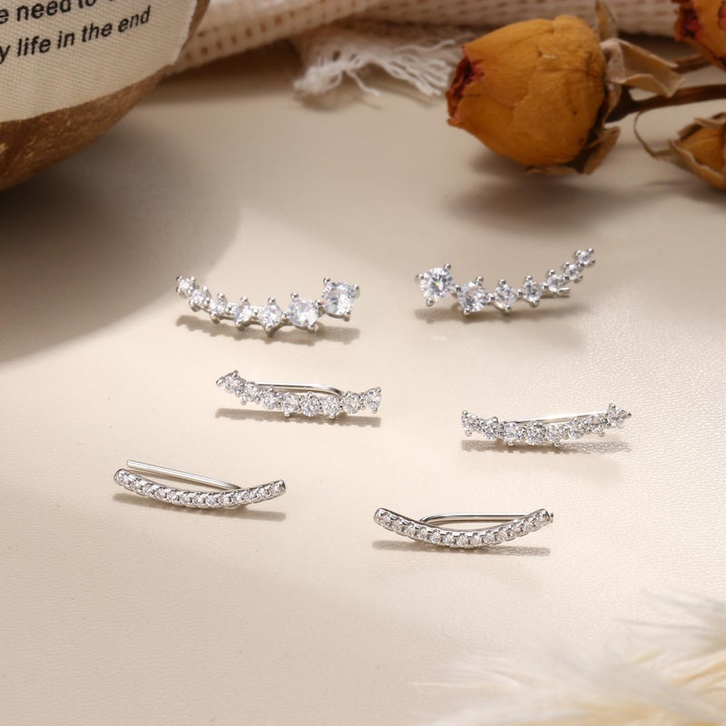 FINREZIO 6Pairs Ear Cuffs Climber Hoop Earring CZ Arrow Crawler Stud Earring Jacket for Women Silver - Image 5